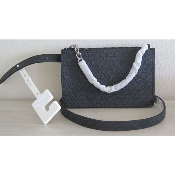 Michael Kors 554131C Sz Large Black Sig. MK Logo PU Leather Waist Belt Bag - Picture 1 of 7